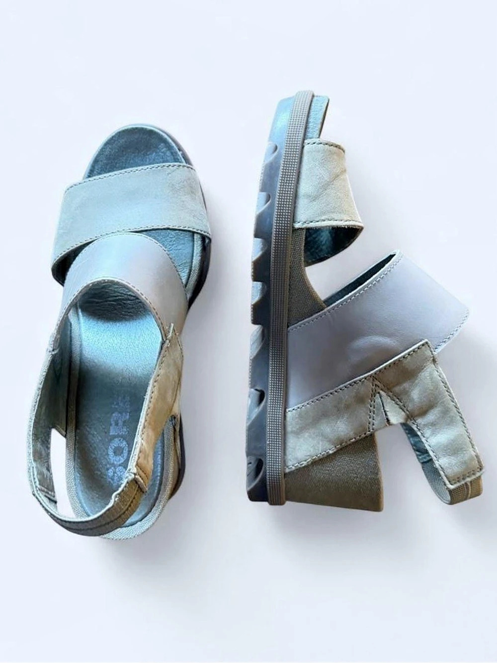 Sorel Joan Uptown Wedge Sandals Gray & Beige US 7